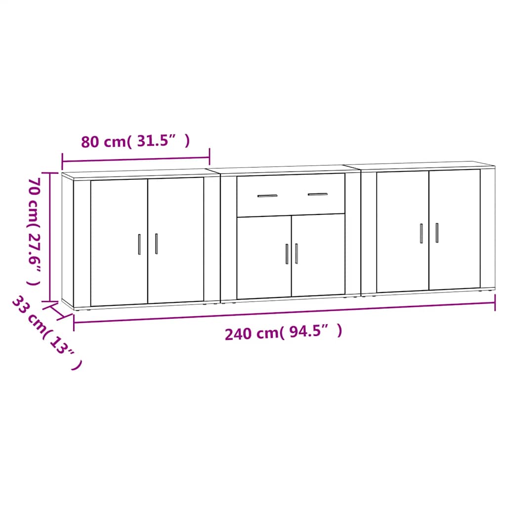 Buffets 3 pcs Blanc Bois d'ingénierie - XIOS