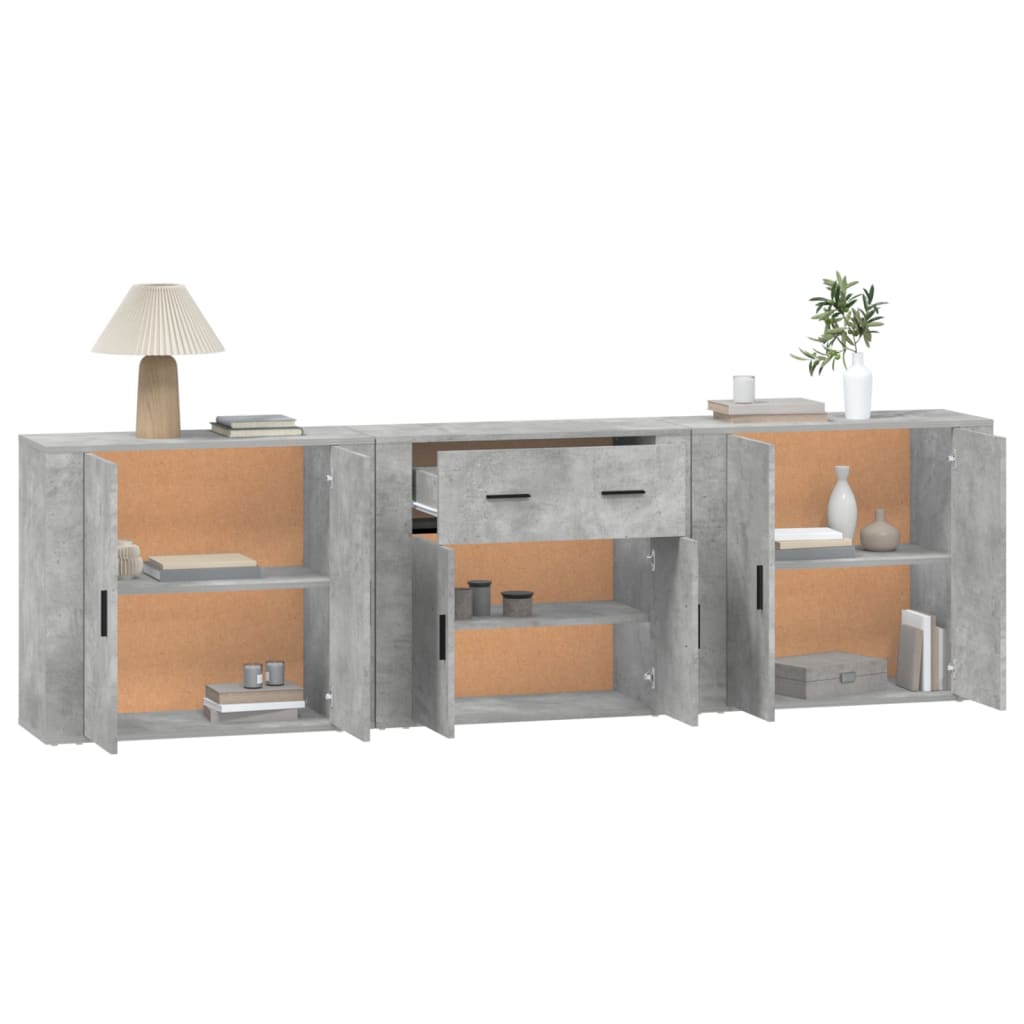 Buffets 3 pcs gris béton bois d'ingénierie - XIOS