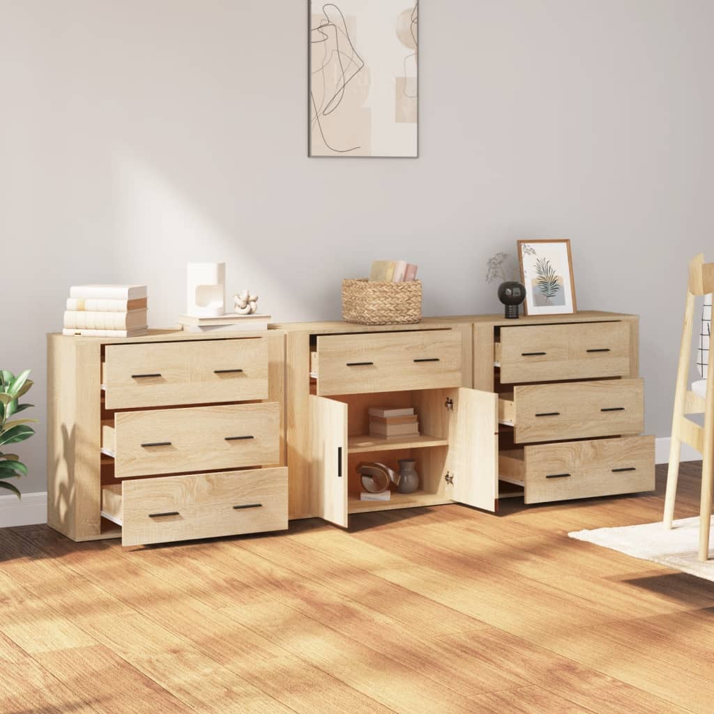 Buffets 3 pcs Chêne sonoma Bois d'ingénierie - XIOS