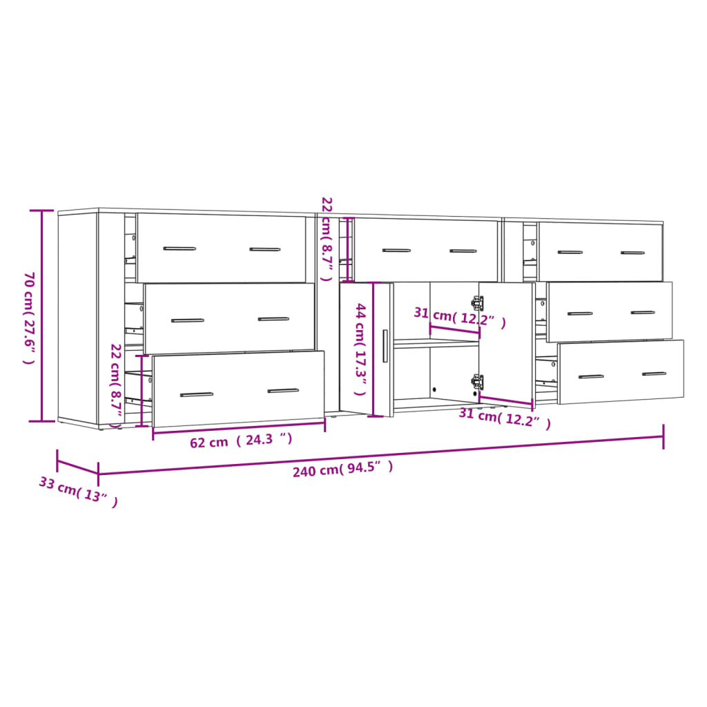 Buffets 3 pcs Chêne sonoma Bois d'ingénierie - XIOS