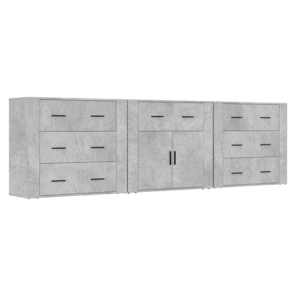 Buffets 3 pcs gris béton bois d'ingénierie - XIOS
