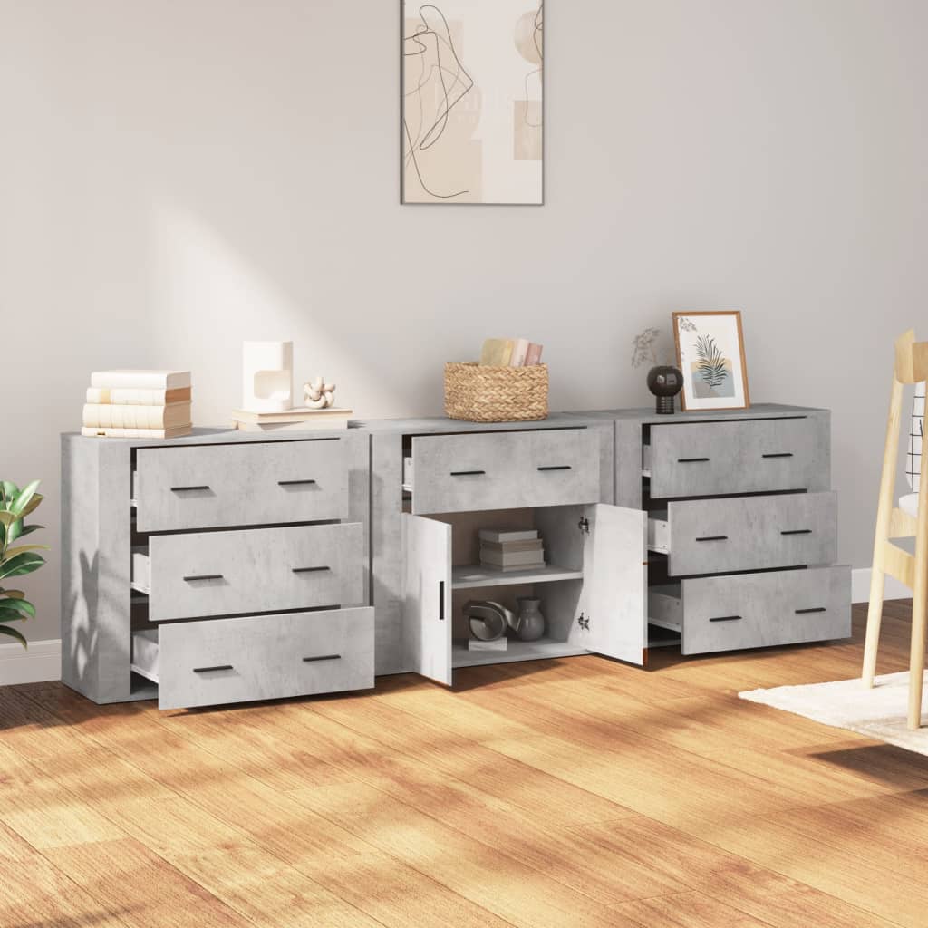 Buffets 3 pcs gris béton bois d'ingénierie - XIOS