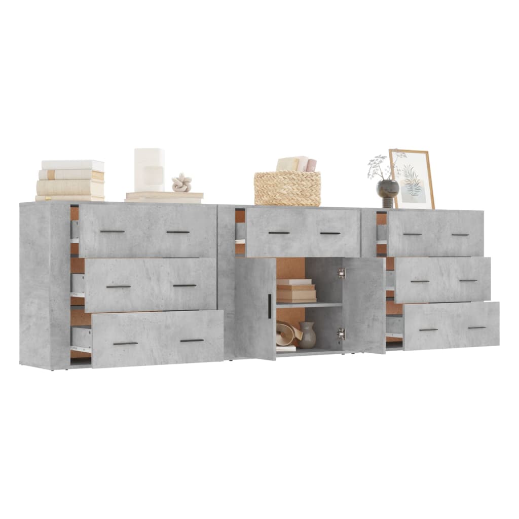Buffets 3 pcs gris béton bois d'ingénierie - XIOS