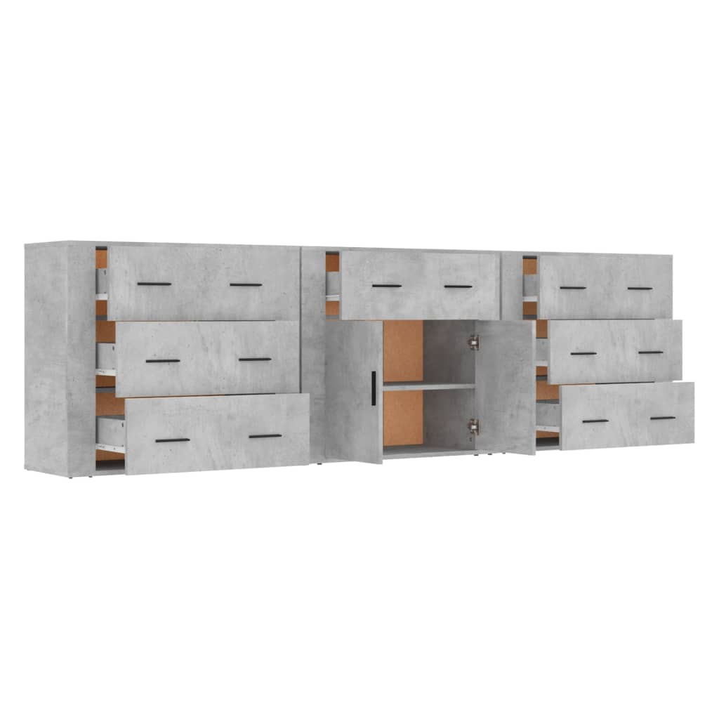 Buffets 3 pcs gris béton bois d'ingénierie - XIOS