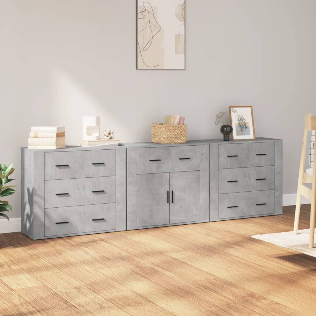 Buffets 3 pcs gris béton bois d'ingénierie - XIOS
