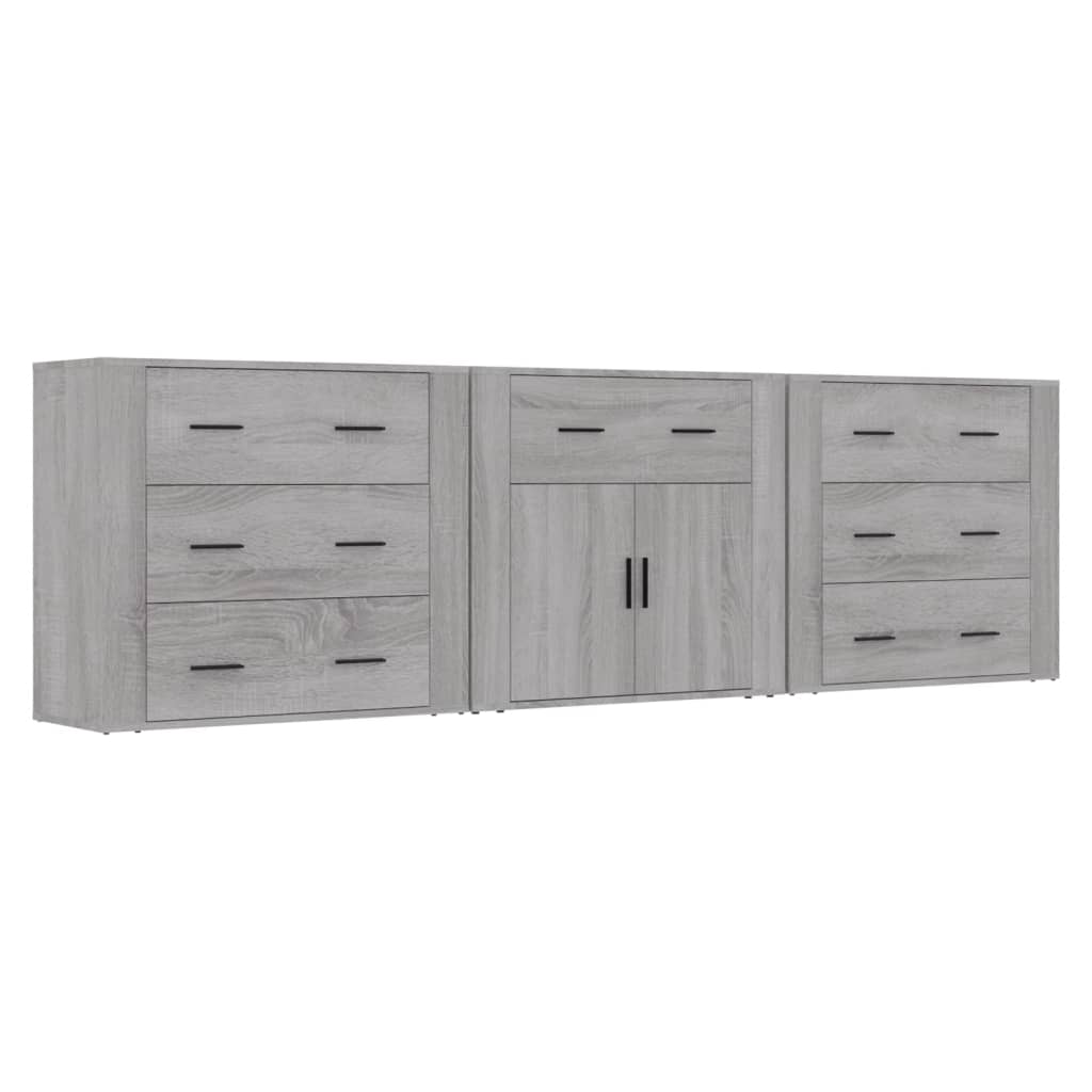 Buffets 3 pcs Sonoma gris Bois d'ingénierie