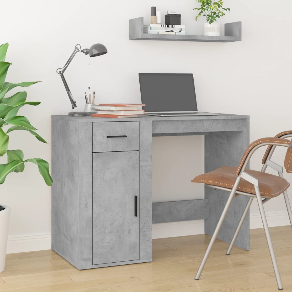 Bureau avec armoire gris béton bois d'ingénierie - XIOS