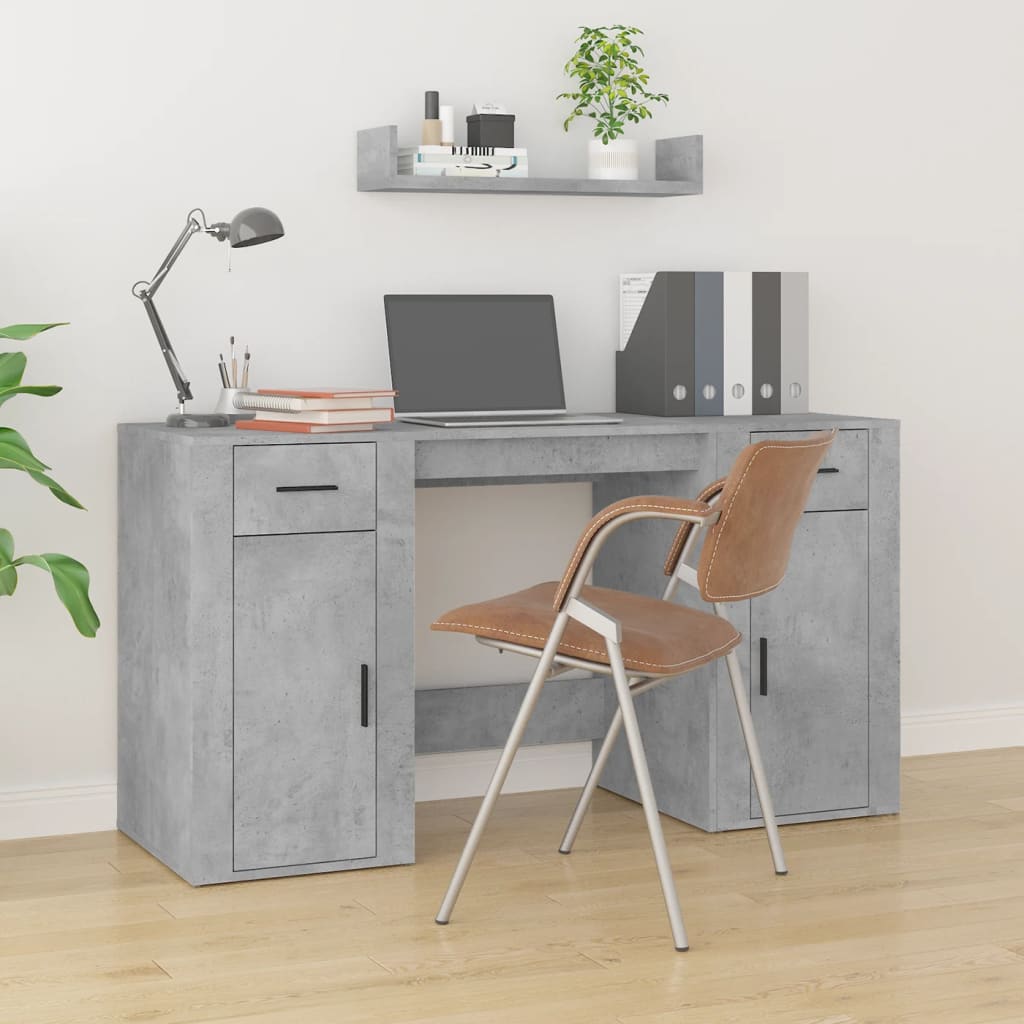 Bureau avec armoire gris béton bois d'ingénierie - XIOS