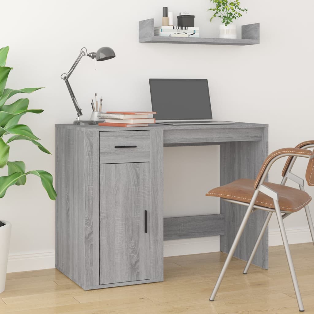 Bureau avec armoire sonoma gris bois d'ingénierie - XIOS