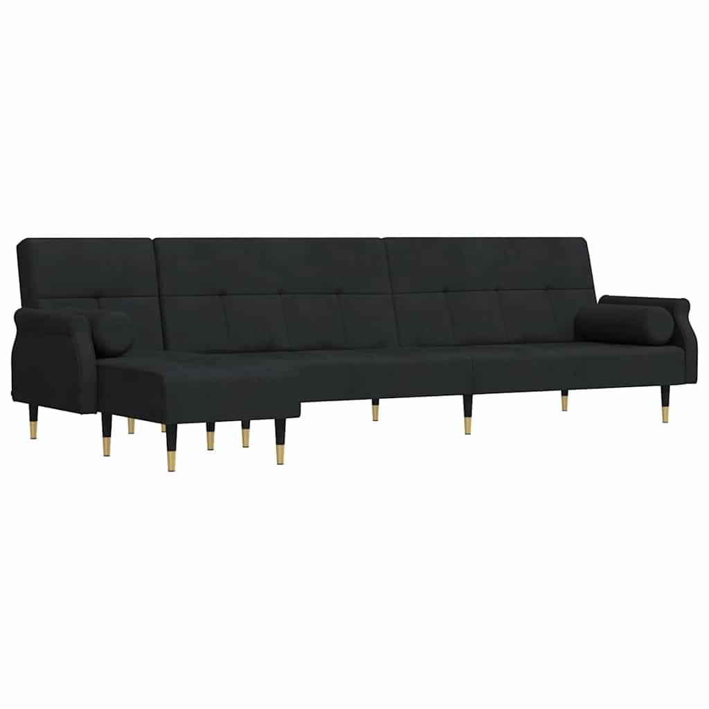Canapé-lit en forme de L noir 271x140x70 cm velours - XIOS