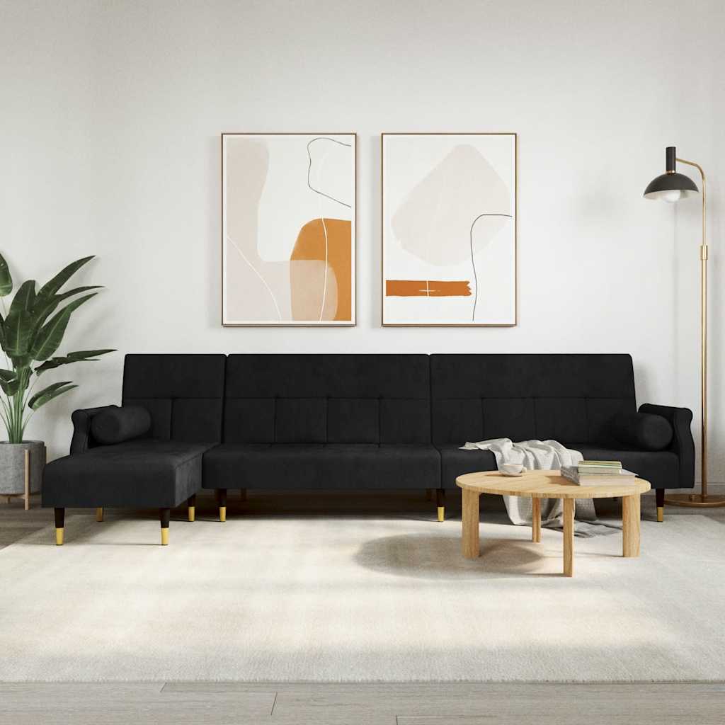 Canapé-lit en forme de L noir 271x140x70 cm velours - XIOS