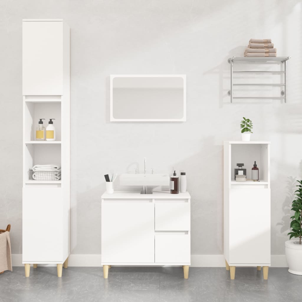 Ensemble d'armoires salle de bain 3 pcs blanc bois d'ingénierie