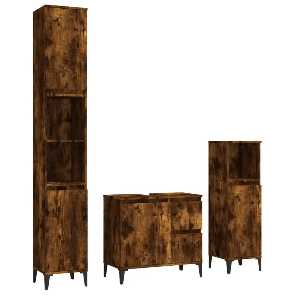 Ensemble d’armoires de salle de bain 3 pcs chêne fumé - XIOS