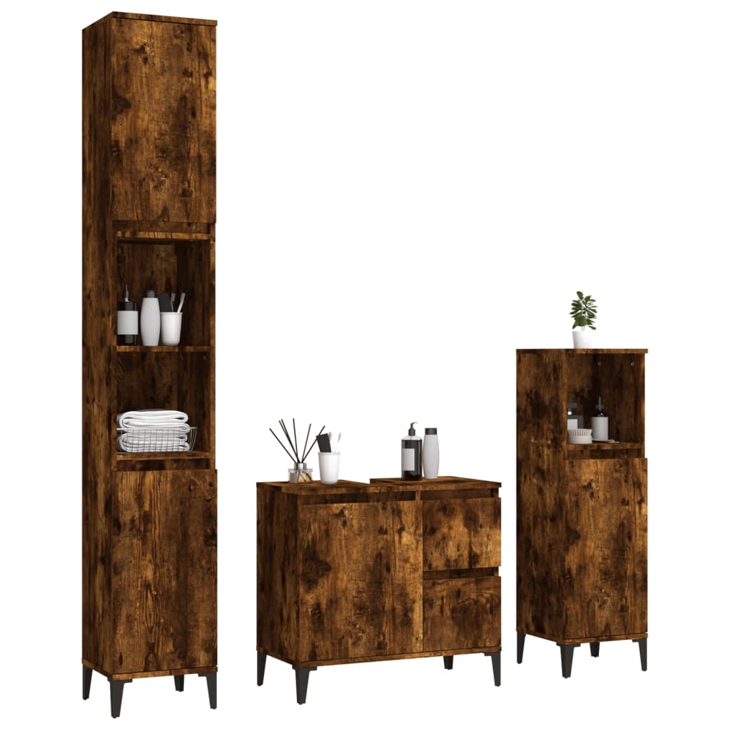 Ensemble d'armoires de salle de bain 3 pcs chêne fumé