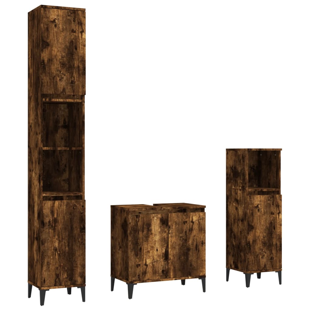 Ensemble de meubles de salle de bain 3 pcs Chêne fumé