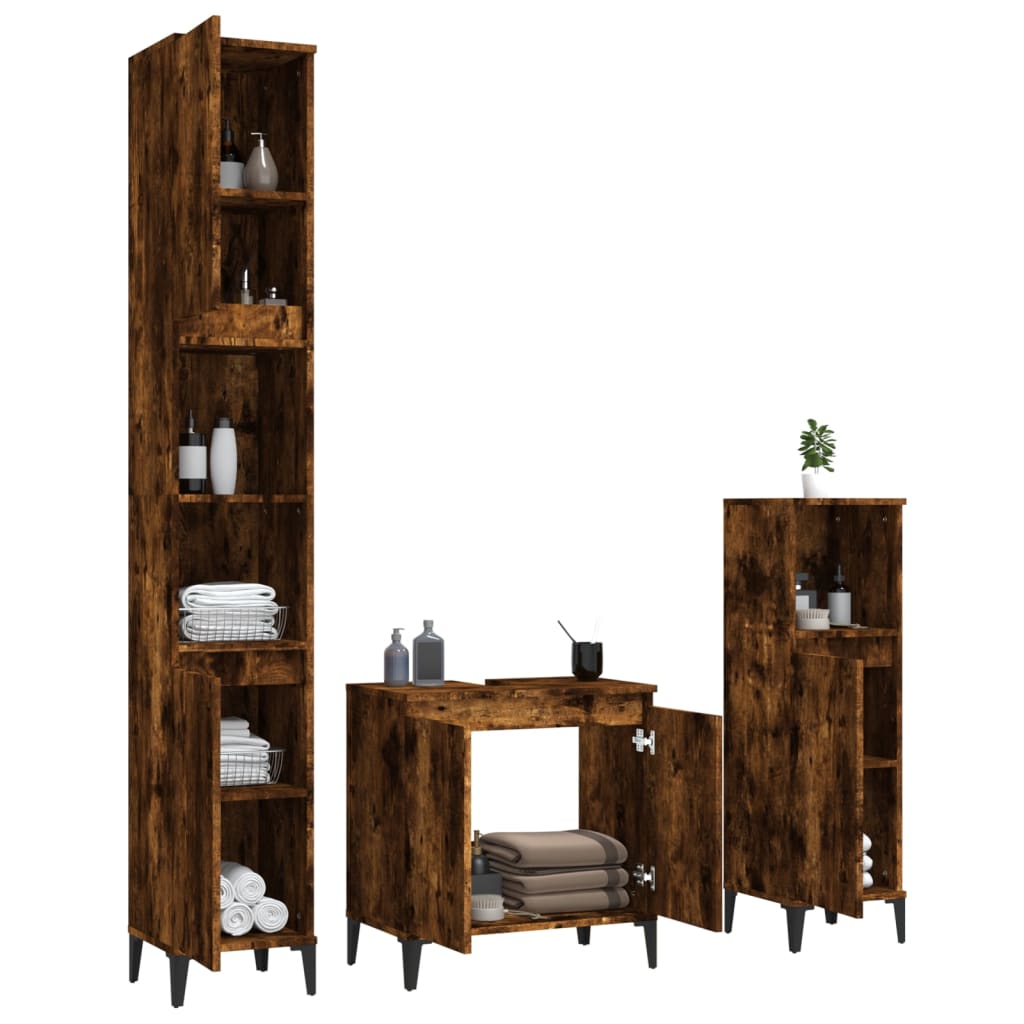Ensemble de meubles de salle de bain 3 pcs Chêne fumé