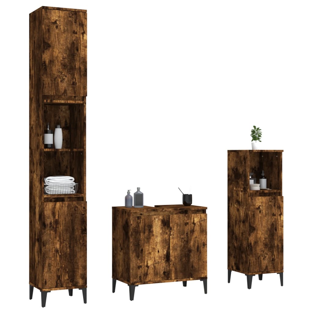 Ensemble de meubles de salle de bain 3 pcs Chêne fumé
