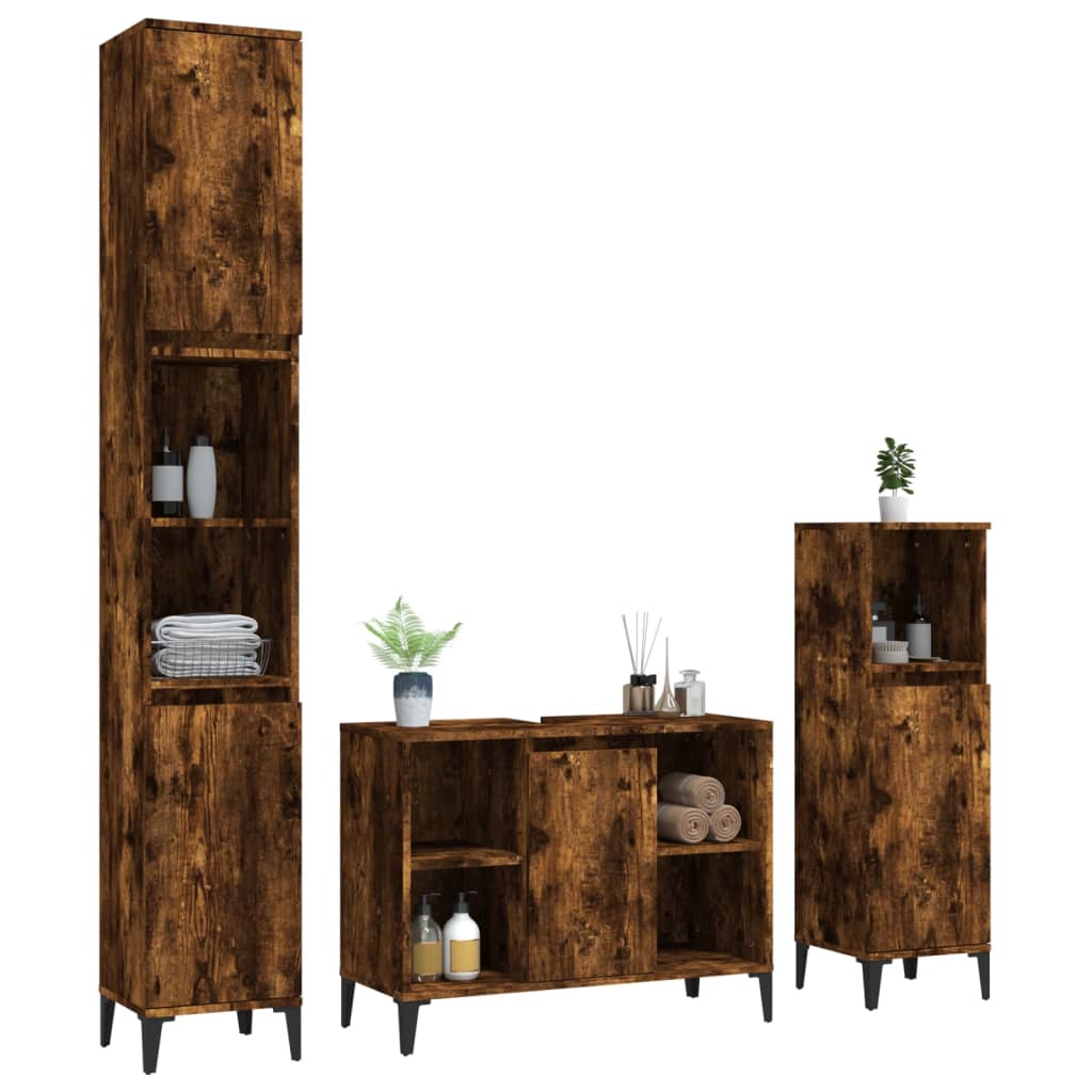 Ensemble de meubles de salle de bain 3 pcs Chêne fumé