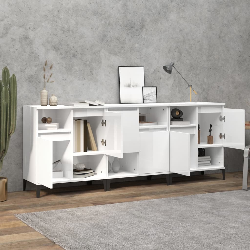 Buffets 3 pcs blanc brillant 60x35x70 cm bois d'ingénierie - XIOS