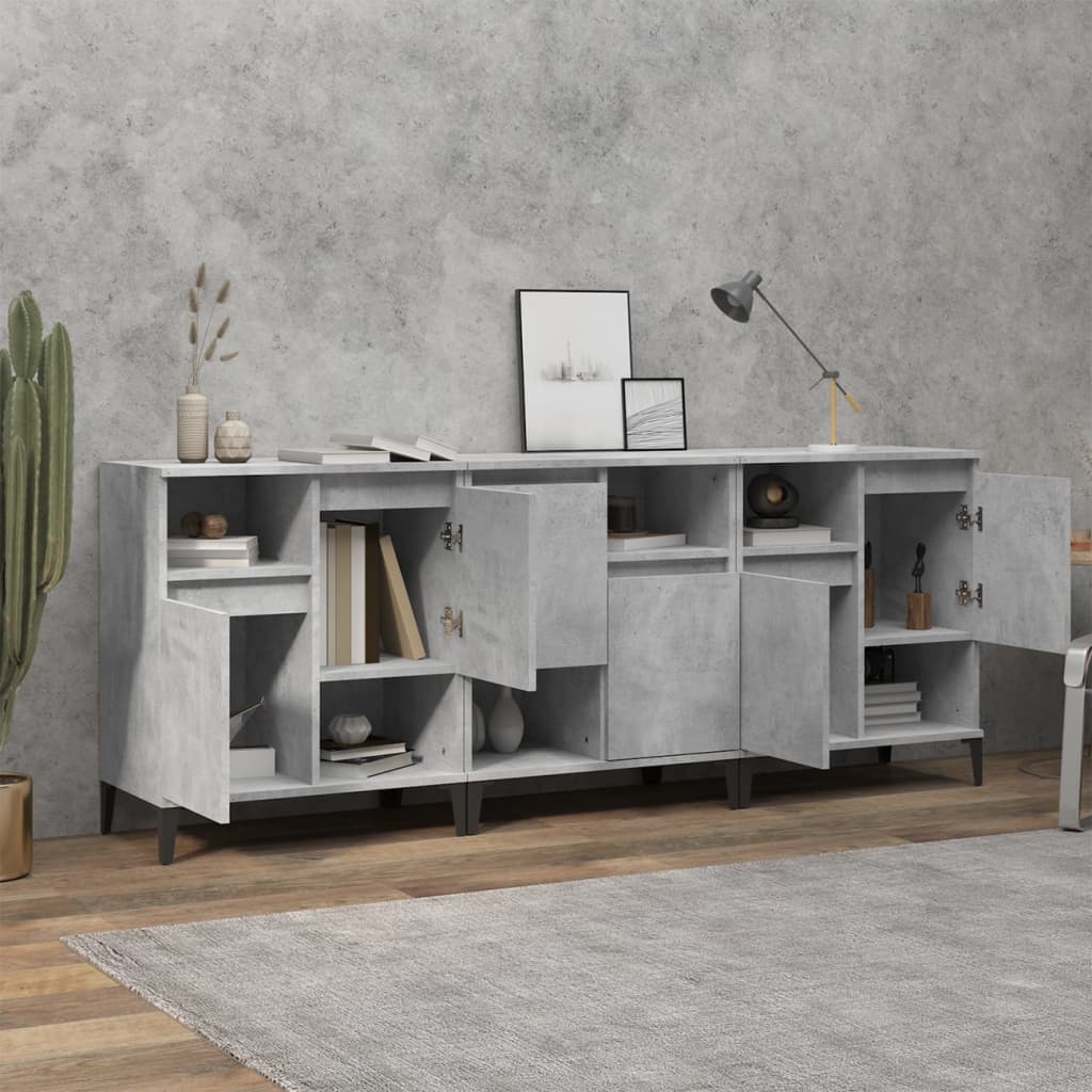 Buffets 3 pcs gris béton 60x35x70 cm bois d'ingénierie - XIOS