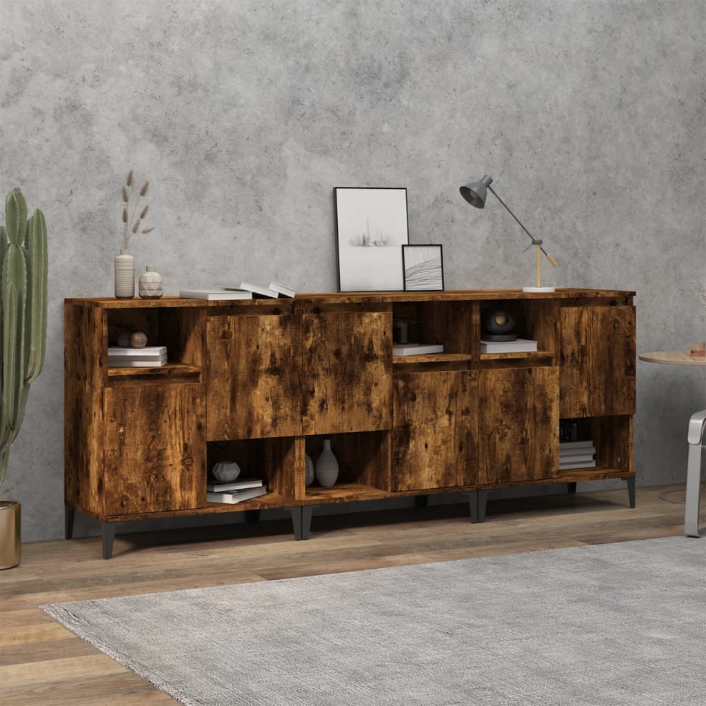 Buffets 3 pcs chêne fumé 60x35x70 cm bois d'ingénierie - XIOS