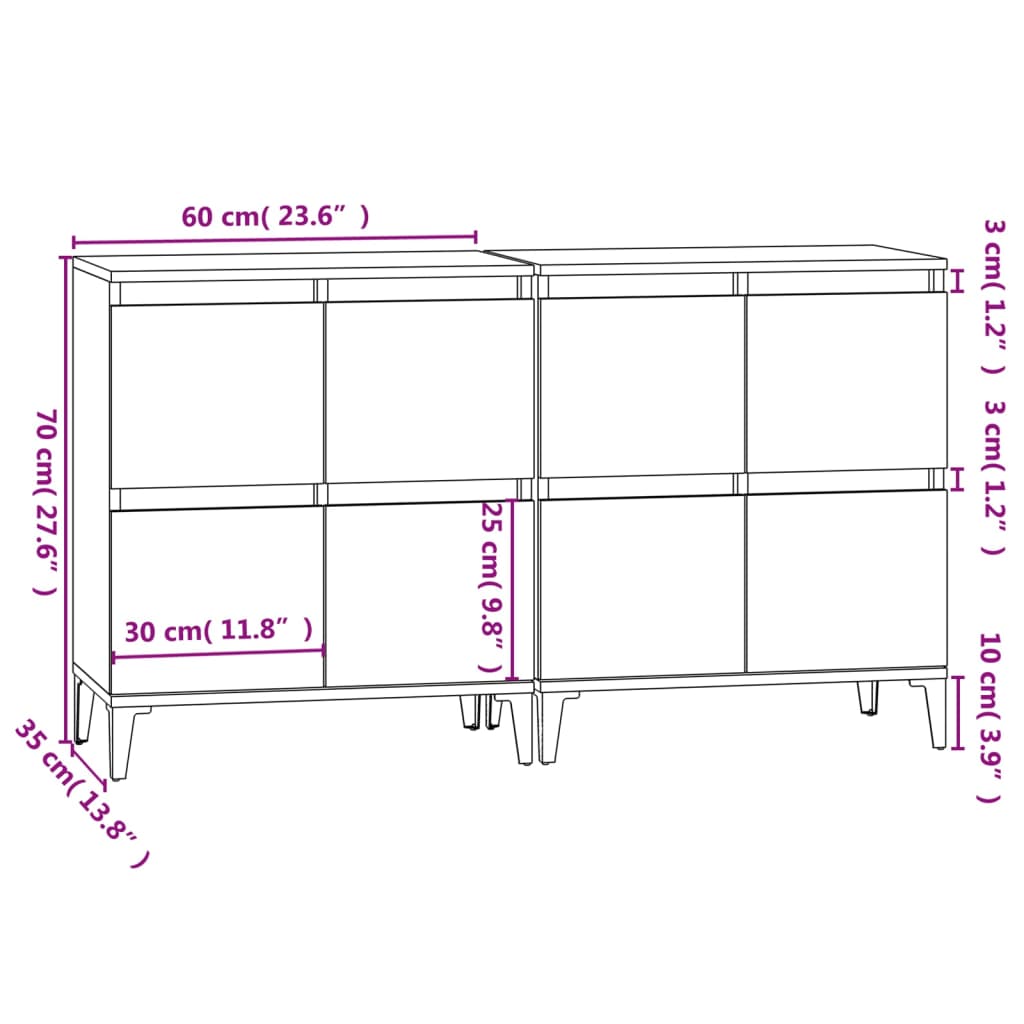 Buffets 2 pcs blanc 60x35x70 cm bois d'ingénierie - XIOS