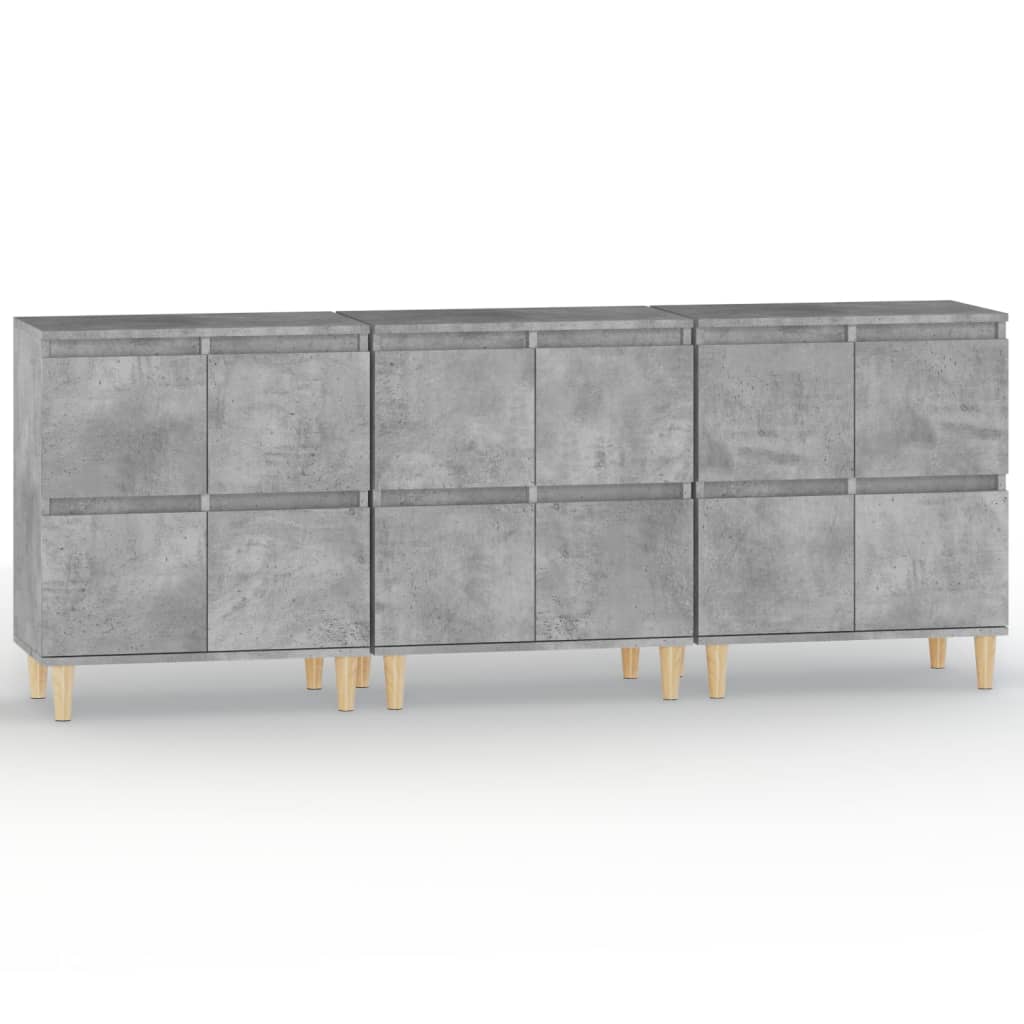 Buffets 3 pcs gris béton 60x35x70 cm bois d'ingénierie - XIOS