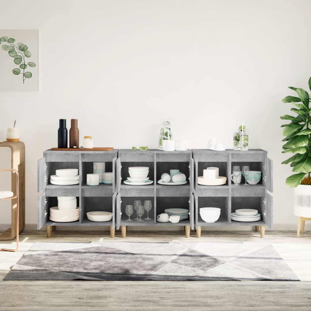 Buffets 3 pcs gris béton 60x35x70 cm bois d'ingénierie - XIOS