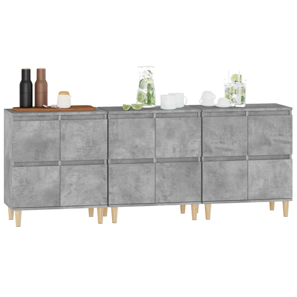 Buffets 3 pcs gris béton 60x35x70 cm bois d'ingénierie - XIOS