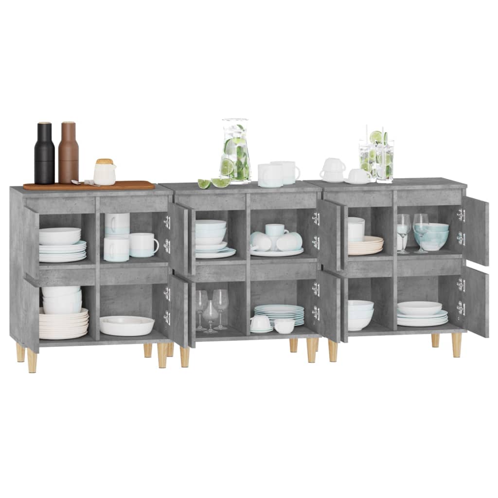 Buffets 3 pcs gris béton 60x35x70 cm bois d'ingénierie - XIOS