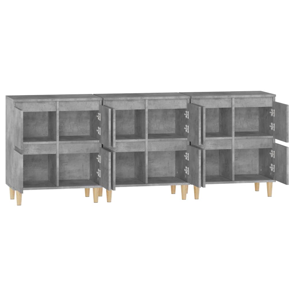 Buffets 3 pcs gris béton 60x35x70 cm bois d'ingénierie - XIOS
