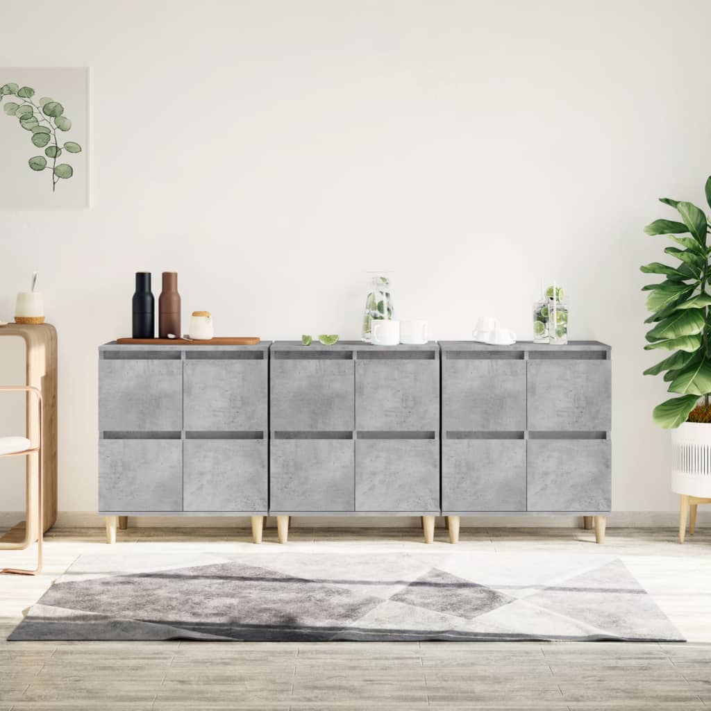 Buffets 3 pcs gris béton 60x35x70 cm bois d'ingénierie - XIOS