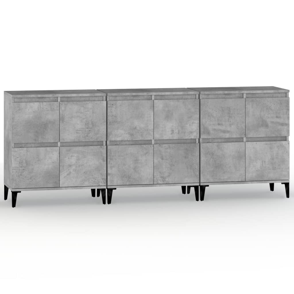 Buffets 3 pcs gris béton 60x35x70 cm bois d'ingénierie - XIOS