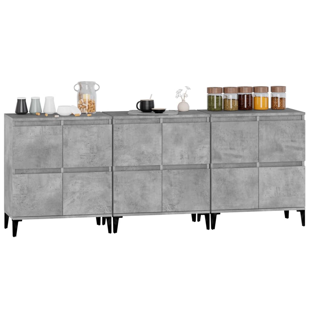 Buffets 3 pcs gris béton 60x35x70 cm bois d'ingénierie - XIOS