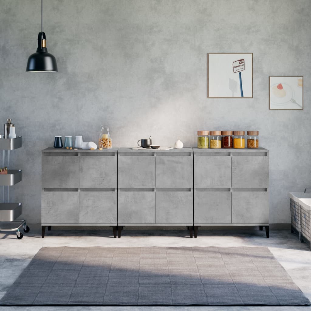 Buffets 3 pcs gris béton 60x35x70 cm bois d'ingénierie - XIOS