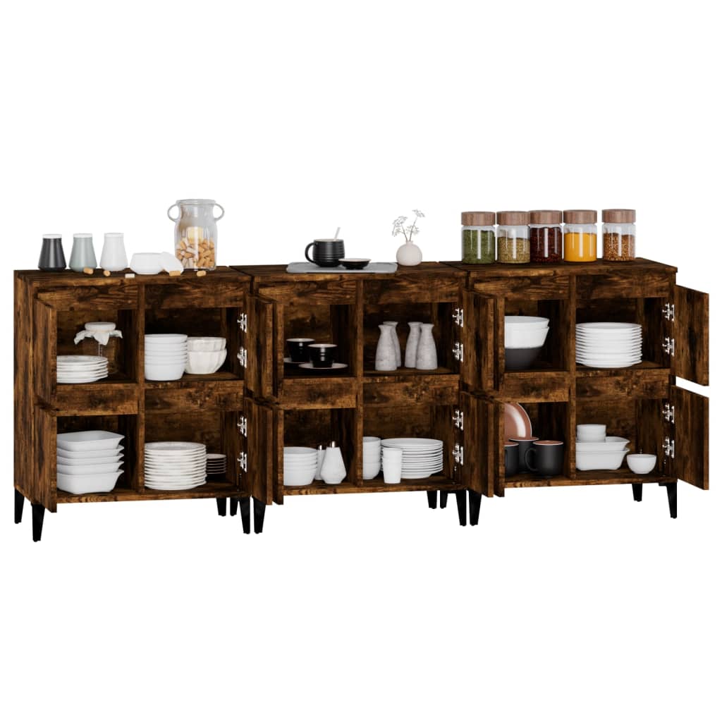 Buffets 3 pcs chêne fumé 60x35x70 cm bois d'ingénierie - XIOS