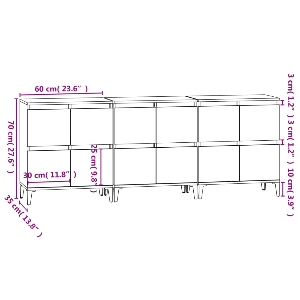 Buffets 3 pcs chêne fumé 60x35x70 cm bois d'ingénierie - XIOS
