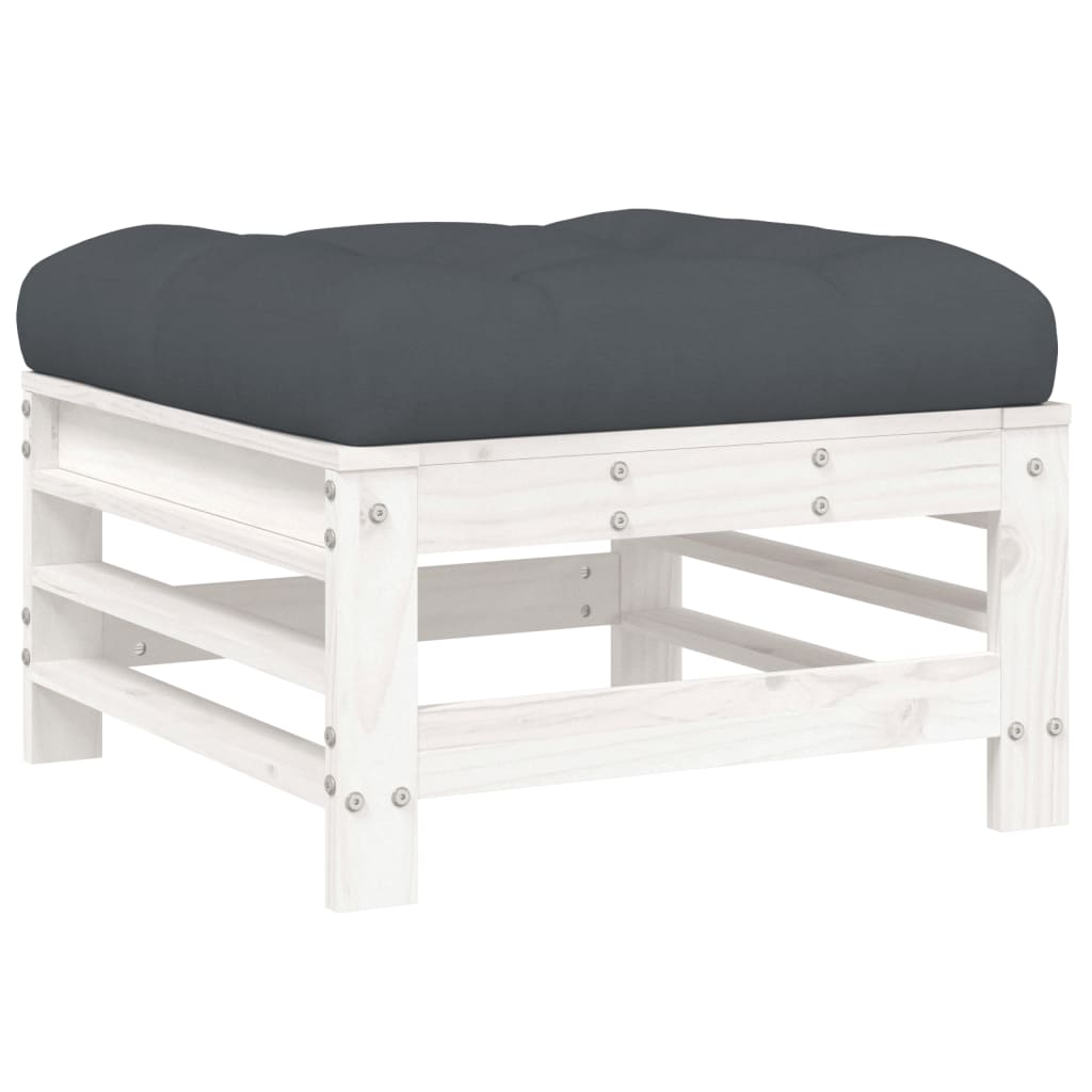 Salon de jardin 5 pcs avec coussins blanc bois massif