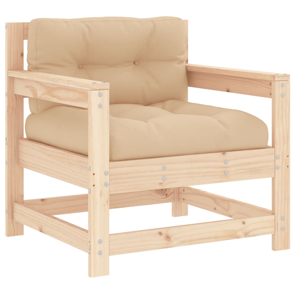 Salon de jardin 6 pcs avec coussins bois massif