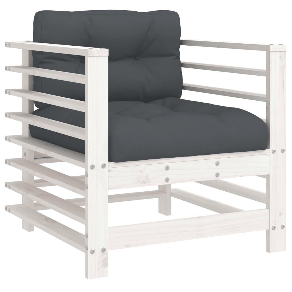 Salon de jardin 7 pcs avec coussins blanc bois massif