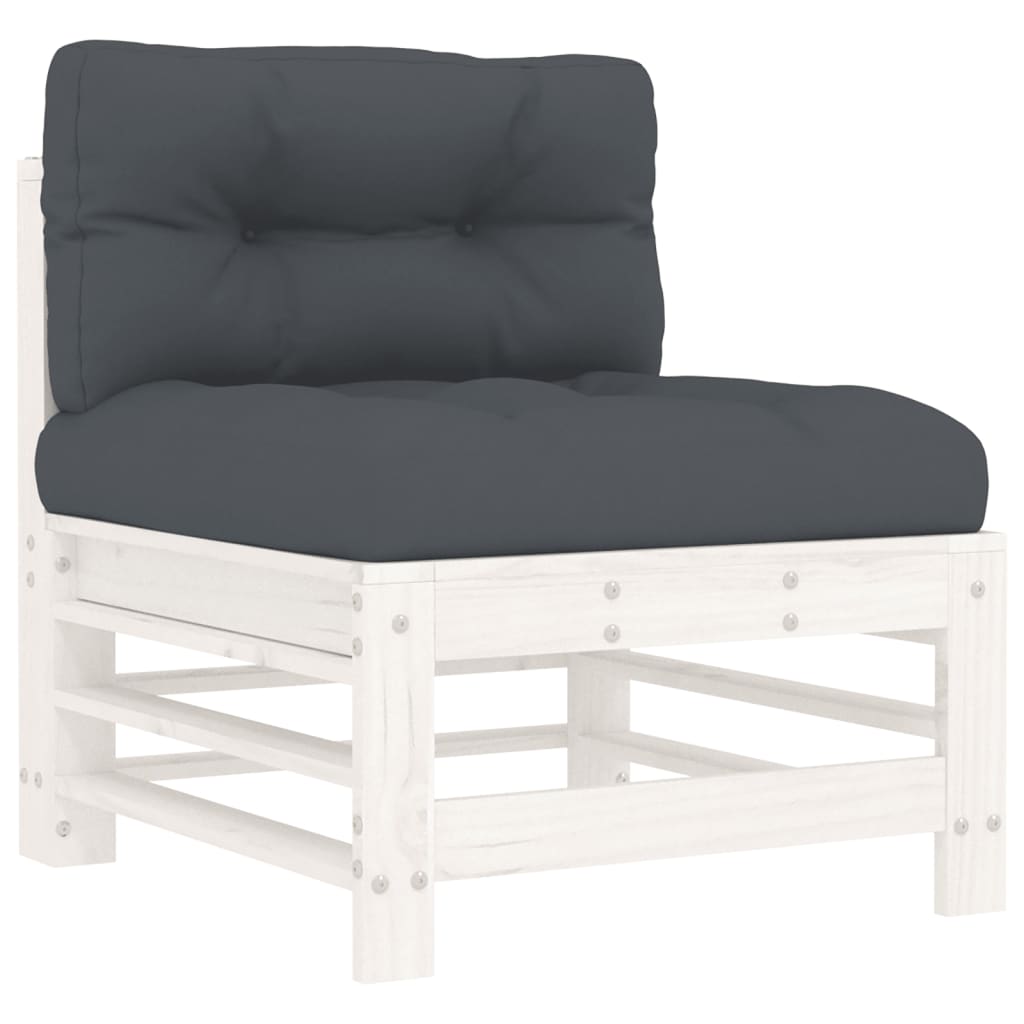 Salon de jardin 8 pcs avec coussins blanc bois massif