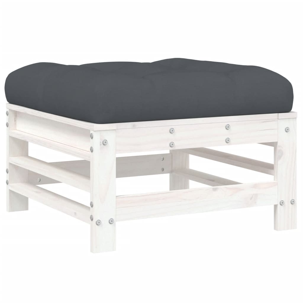 Salon de jardin 8 pcs avec coussins blanc bois massif