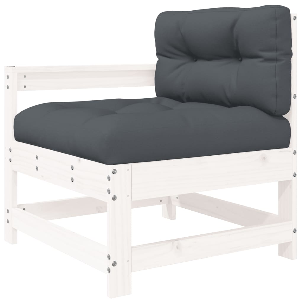 Salon de jardin 8 pcs avec coussins blanc bois massif