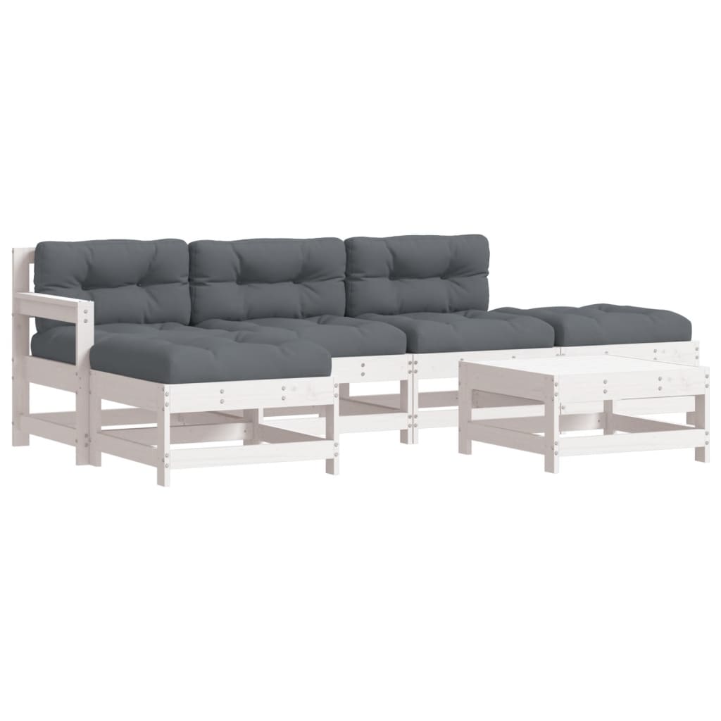 Salon de jardin 6 pcs avec coussins blanc bois massif