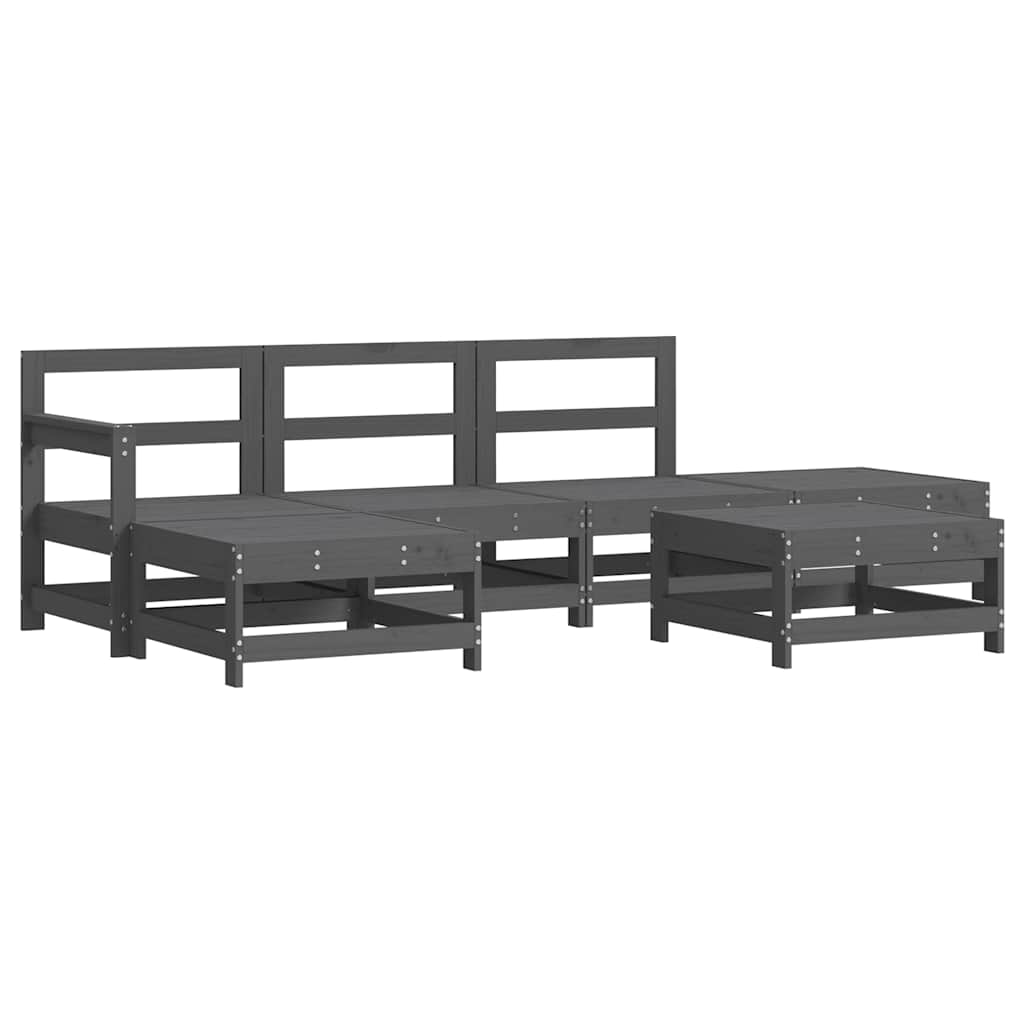 Salon de jardin 6 pcs avec coussins gris bois massif