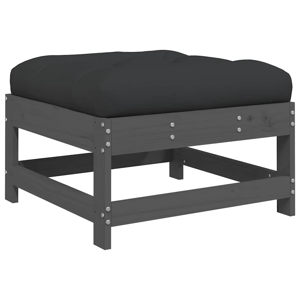 Salon de jardin 6 pcs avec coussins gris bois massif