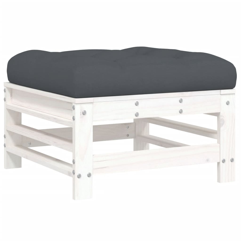 Salon de jardin 6 pcs avec coussins blanc bois massif