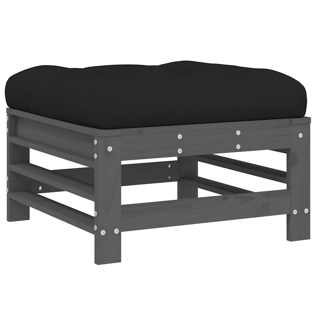 Salon de jardin 6 pcs avec coussins gris bois massif