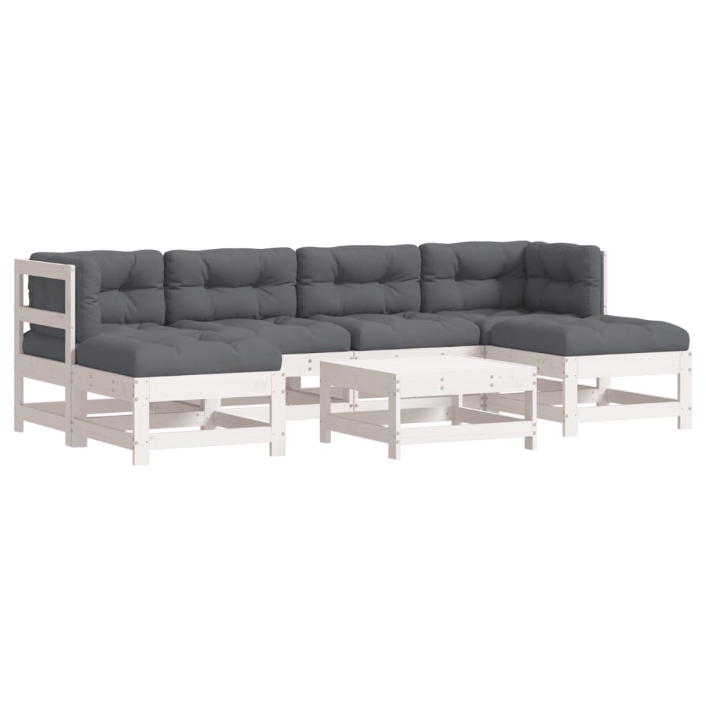 Salon de jardin 7 pcs avec coussins blanc bois massif