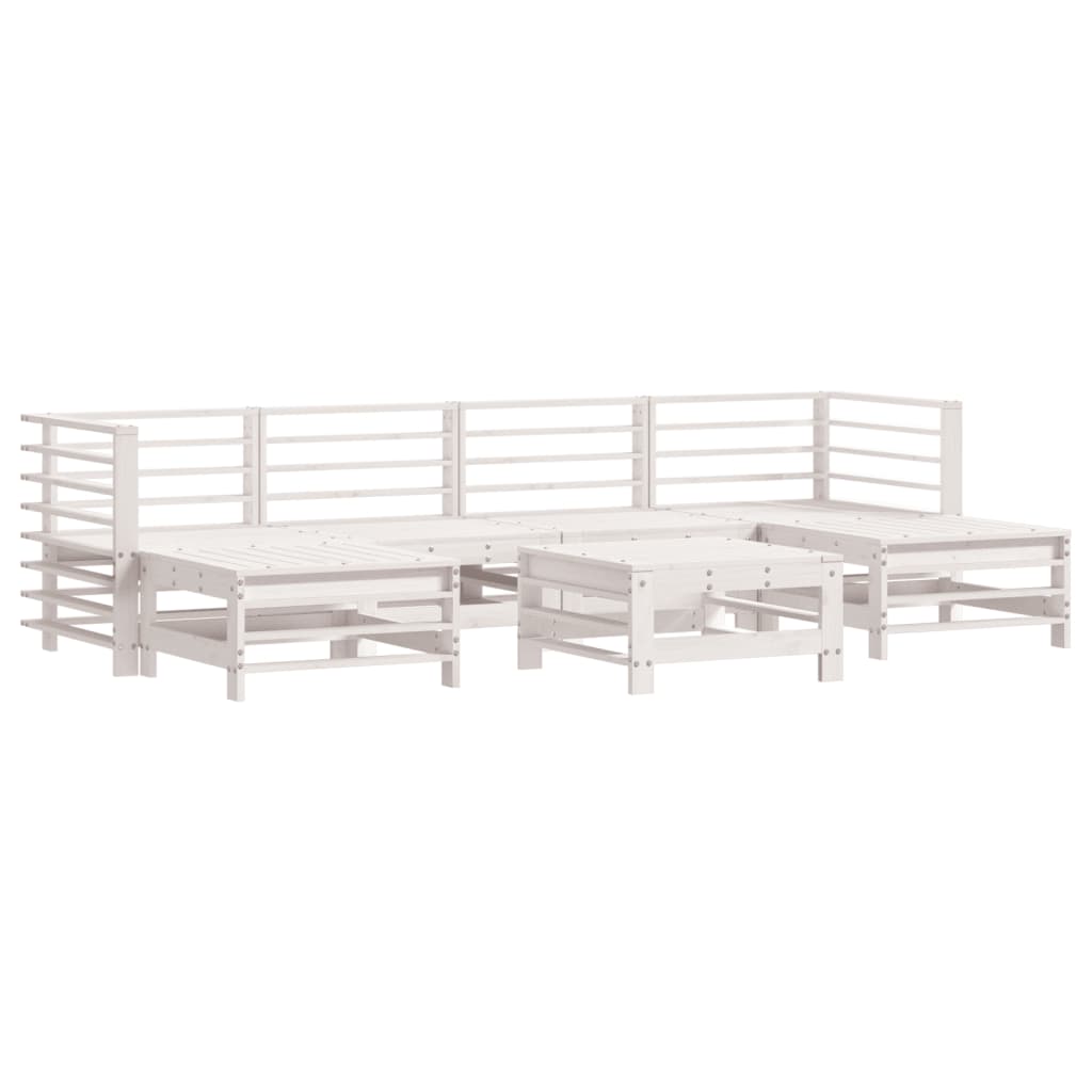 Salon de jardin 7 pcs avec coussins blanc bois massif